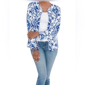 Chico's Indigo Ink Alicia Printed Jacket Open-Front Jacket size small petite